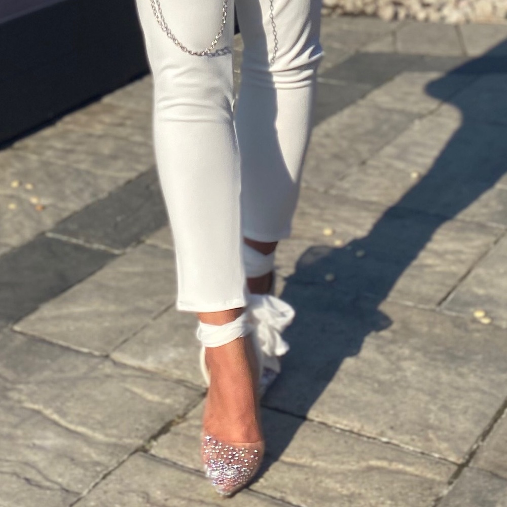 FSJ Gold High Heel Ankle Strap Sandals Rivets Pump